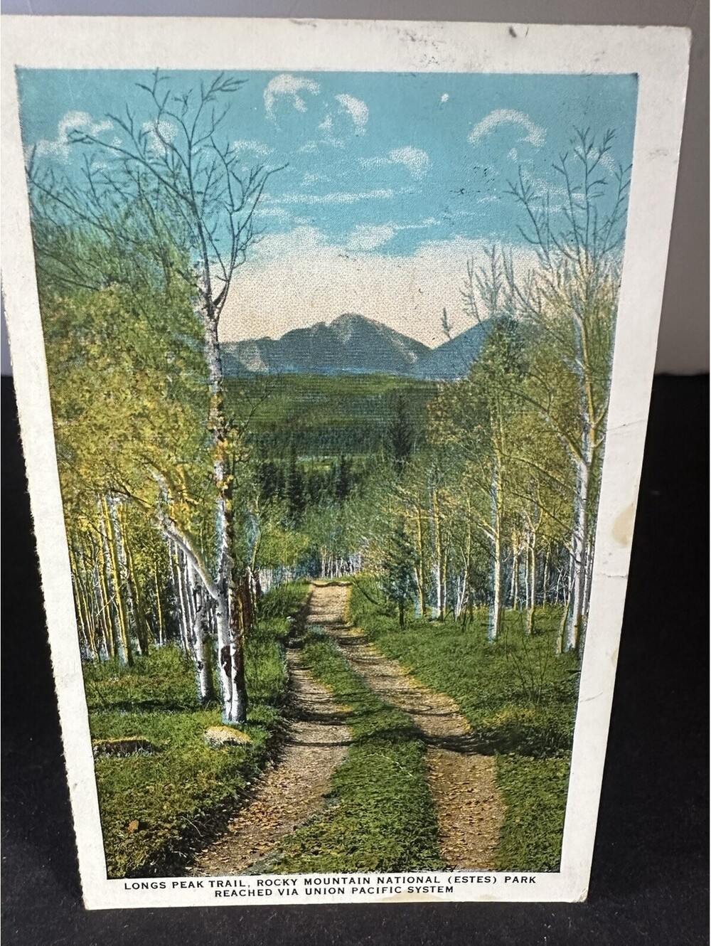 Vintage Union Pacific Longs Peak Trail Rocky Mountain Park Postcard 2¢ Stamp
